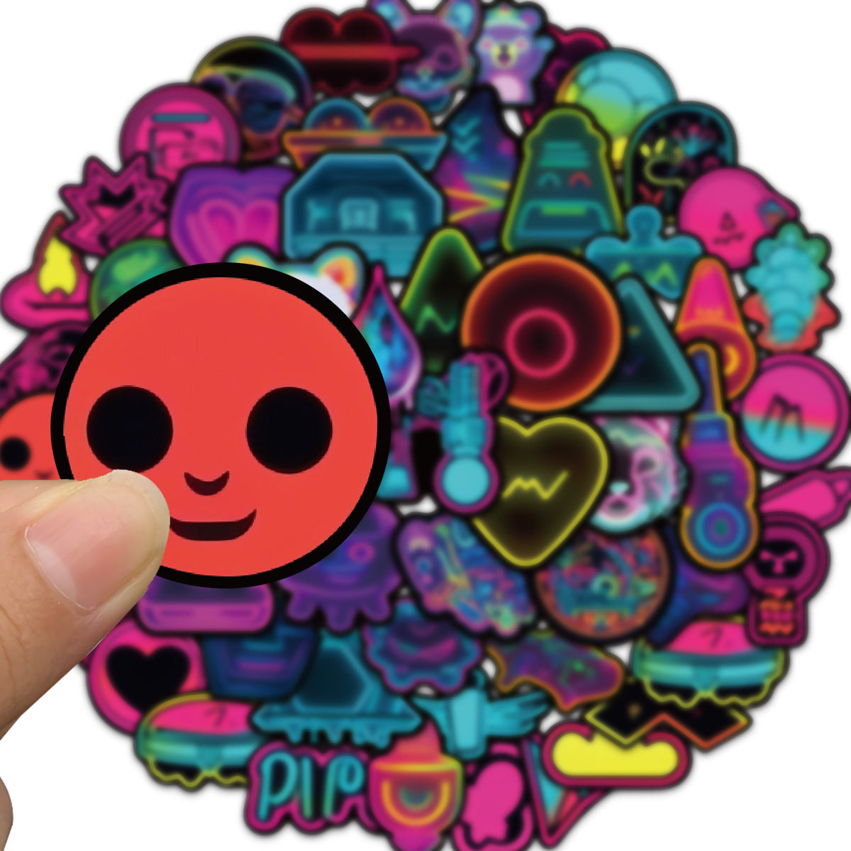 60pcs Neon Cyberpunk Cartoon Stickers Waterproof DIY Room Decoration