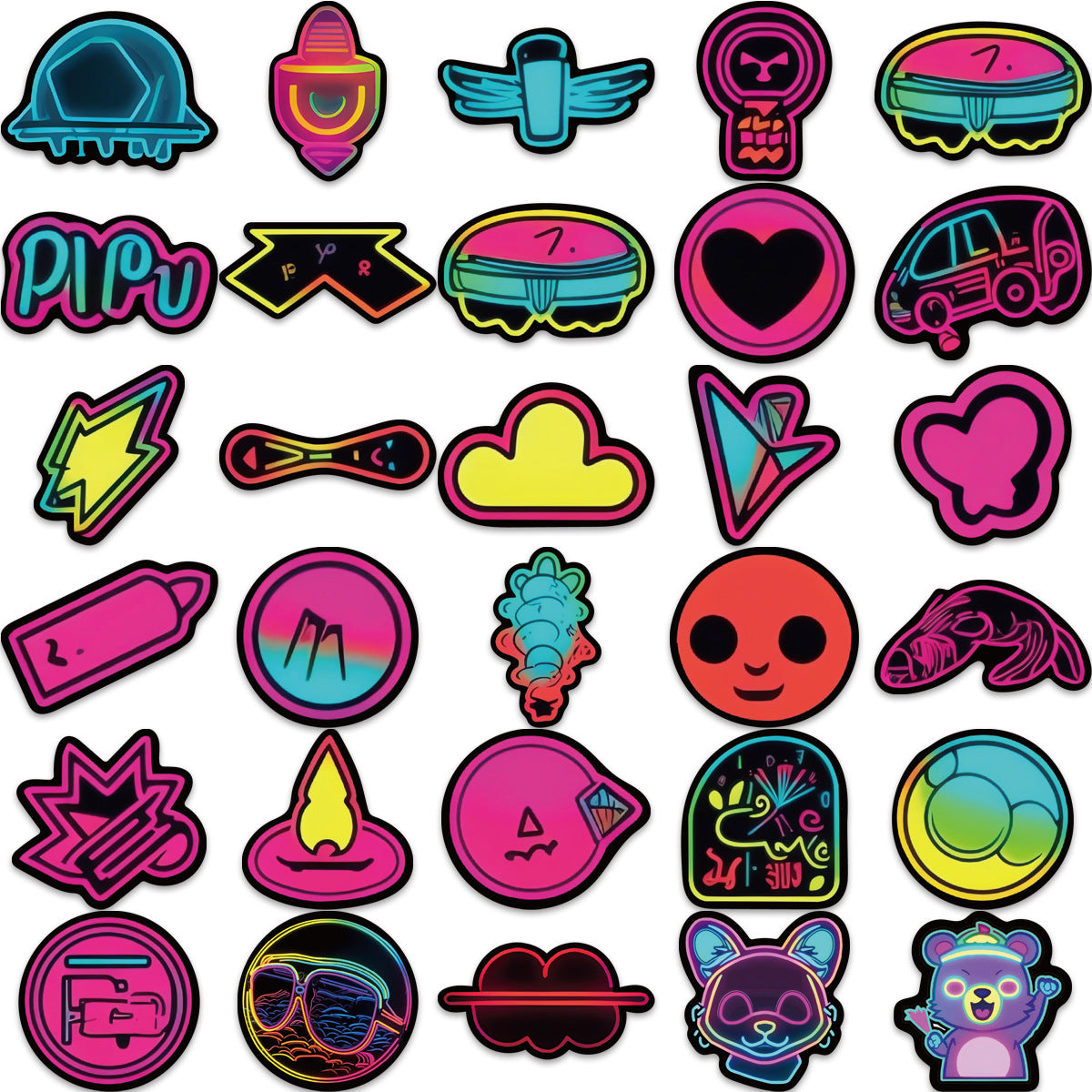 60pcs Neon Cyberpunk Cartoon Stickers Waterproof DIY Room Decoration