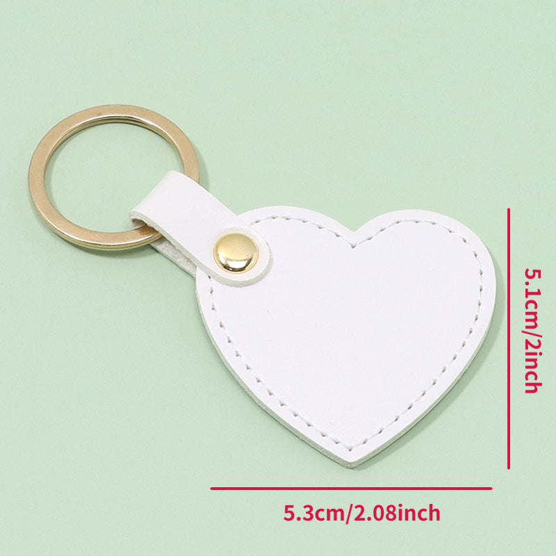 Heart Shape Leather Keychain Pendant With Metal Key Ring