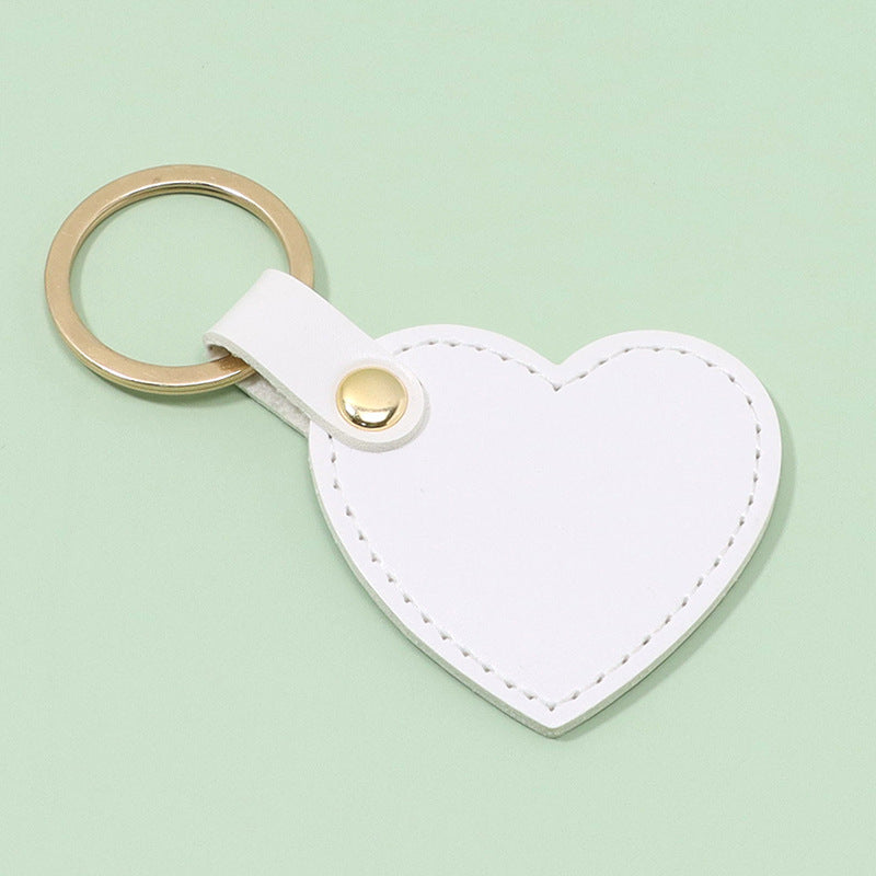 Heart Shape Leather Keychain Pendant With Metal Key Ring