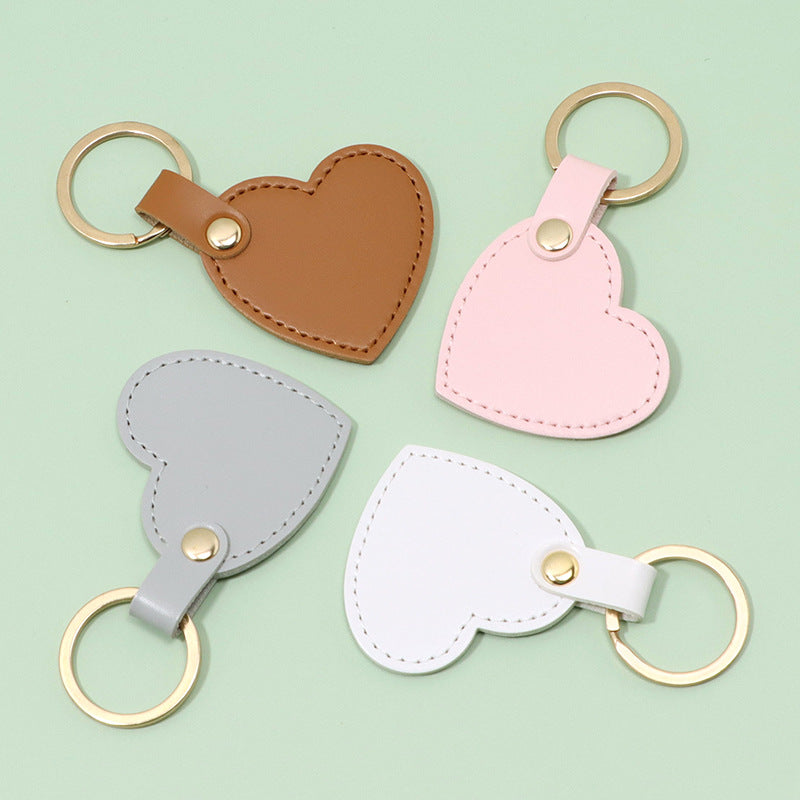 Heart Shape Leather Keychain Pendant With Metal Key Ring