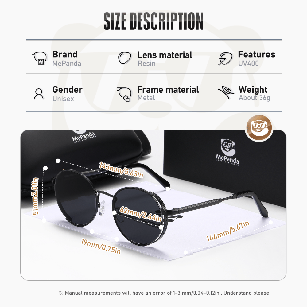 MePanda Unisex Round Metal Punk Sunglasses