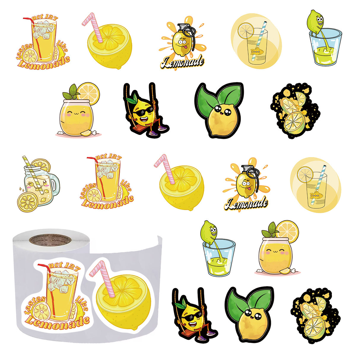 500pcs Lemon Fruit Funny Food Stickers 10 Patterns Pack Cartoon Sticker