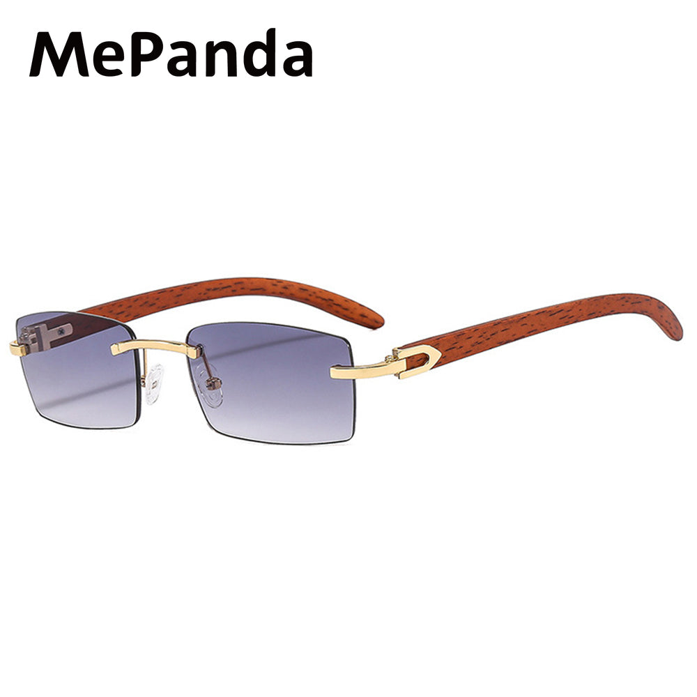 MePanda Retro Wood Grain Sunglasses Metal Frameless