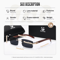 MePanda Retro Wood Grain Sunglasses Metal Frameless