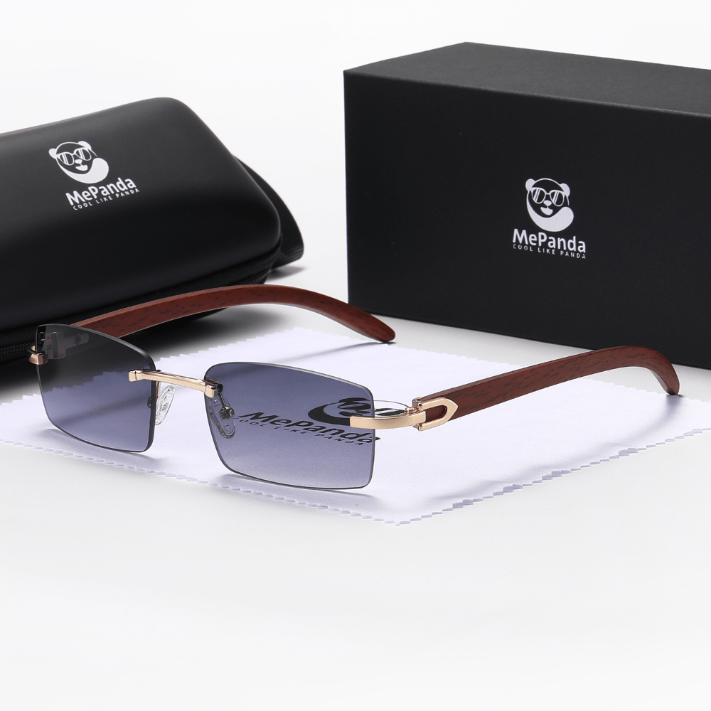 MePanda Retro Wood Grain Sunglasses Metal Frameless