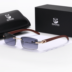 MePanda Retro Wood Grain Sunglasses Metal Frameless