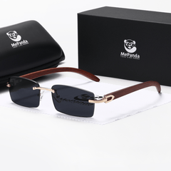 MePanda Retro Wood Grain Sunglasses Metal Frameless