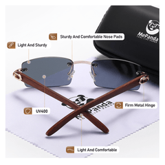 MePanda Retro Wood Grain Sunglasses Metal Frameless