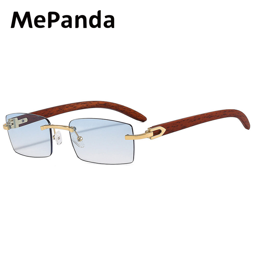 MePanda Retro Wood Grain Sunglasses Metal Frameless