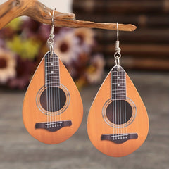 Water Drop Ukulele Pattern Wood Dangle Earrings for Women Girls