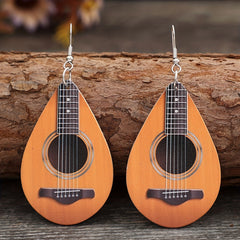 Water Drop Ukulele Pattern Wood Dangle Earrings for Women Girls