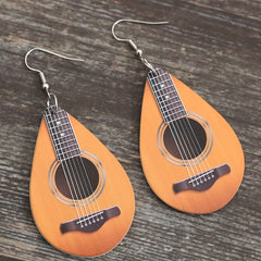 Water Drop Ukulele Pattern Wood Dangle Earrings for Women Girls
