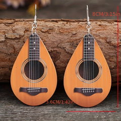 Water Drop Ukulele Pattern Wood Dangle Earrings for Women Girls