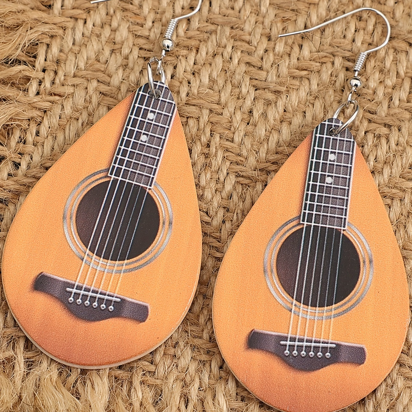 Water Drop Ukulele Pattern Wood Dangle Earrings for Women Girls