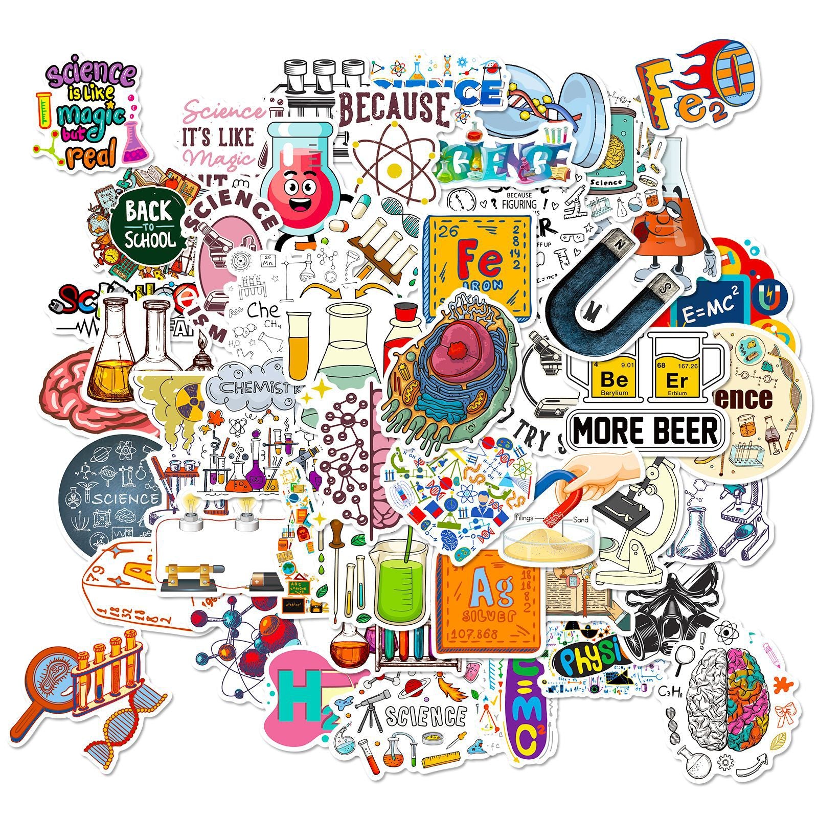 50pcs Lab Equipment Funny Vinyl Stickers Waterproof Pack for Adults Teen Girls