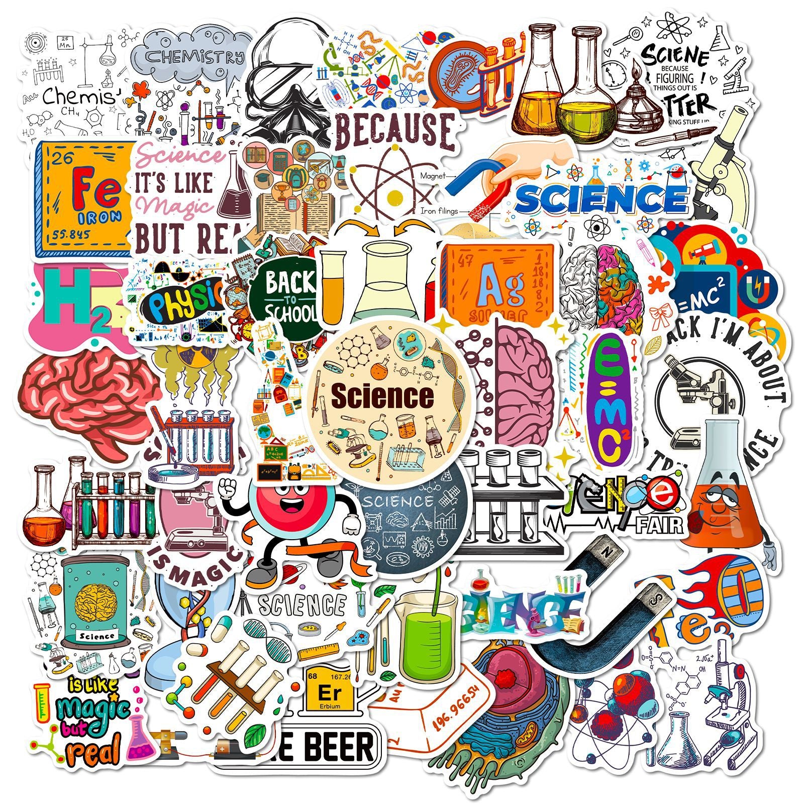 50pcs Lab Equipment Funny Vinyl Stickers Waterproof Pack for Adults Teen Girls