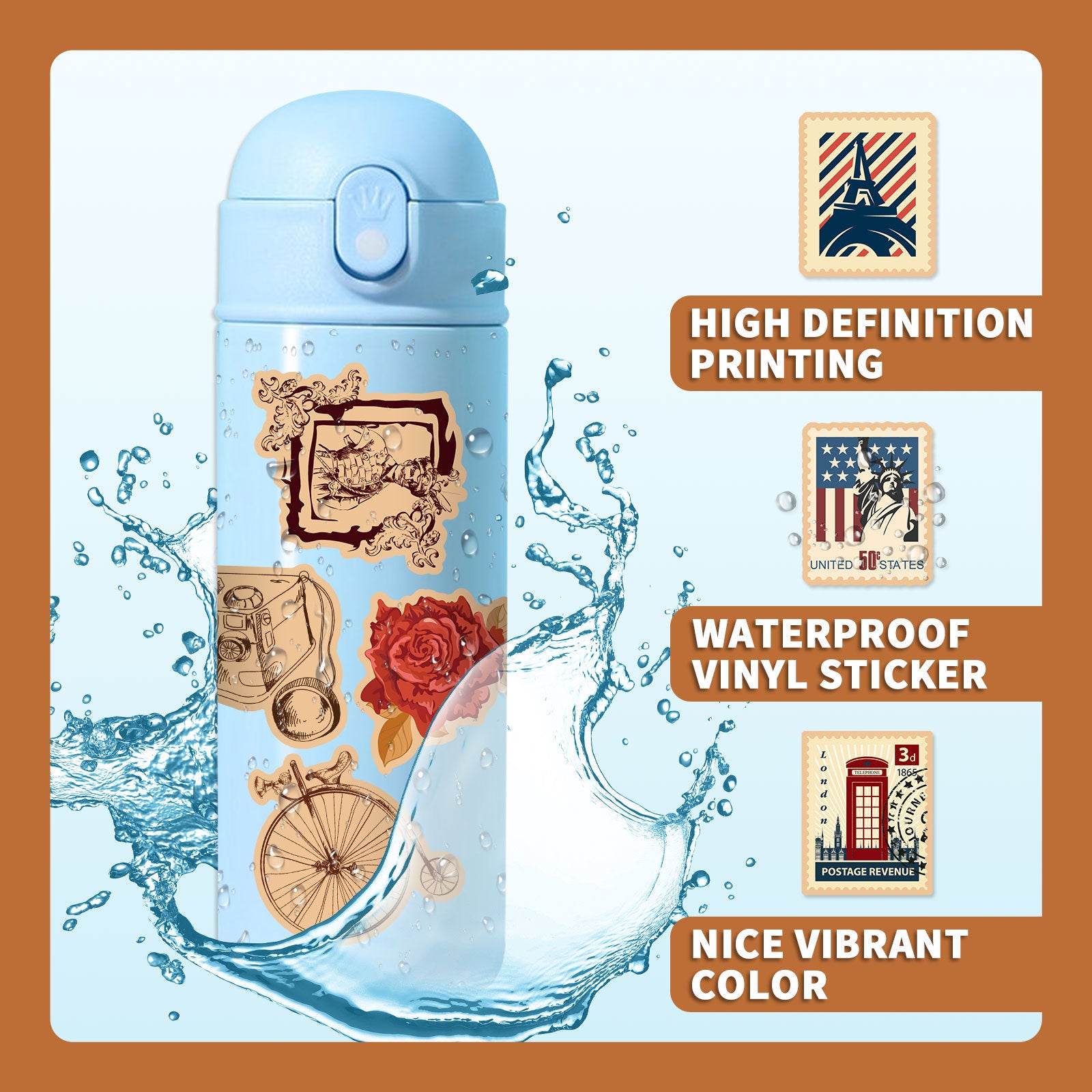 50pcs American Cities Graffiti Stickers Water Bottle Laptop Skateboard Scrapbook