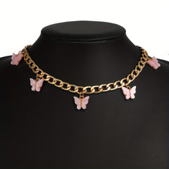 Y2K Colorful Butterfly Pendant Choker Necklace Multicolor Neck Accessories