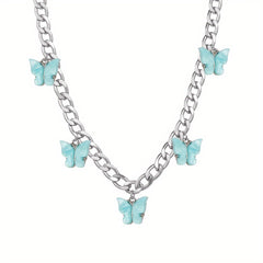 Y2K Colorful Butterfly Pendant Choker Necklace Multicolor Neck Accessories