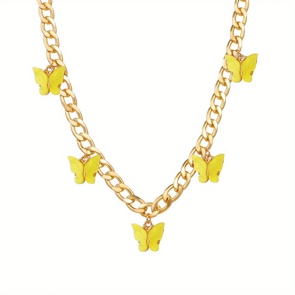 Y2K Colorful Butterfly Pendant Choker Necklace Multicolor Neck Accessories