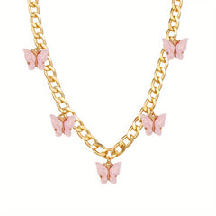 Y2K Colorful Butterfly Pendant Choker Necklace Multicolor Neck Accessories