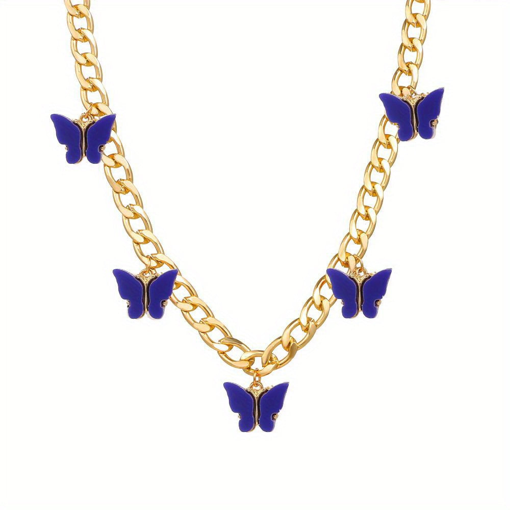 Y2K Colorful Butterfly Pendant Choker Necklace Multicolor Neck Accessories