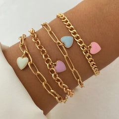 4pcs Heart Shape Pendant Chain Bracelets Adjustable Hand Jewelry for Girls