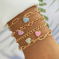 4pcs Heart Shape Pendant Chain Bracelets Adjustable Hand Jewelry for Girls