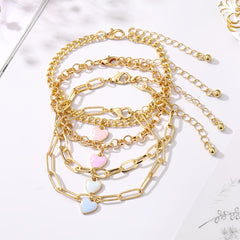 4pcs Heart Shape Pendant Chain Bracelets Adjustable Hand Jewelry for Girls
