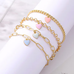 4pcs Heart Shape Pendant Chain Bracelets Adjustable Hand Jewelry for Girls