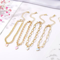 4pcs Heart Shape Pendant Chain Bracelets Adjustable Hand Jewelry for Girls