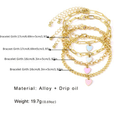 4pcs Heart Shape Pendant Chain Bracelets Adjustable Hand Jewelry for Girls