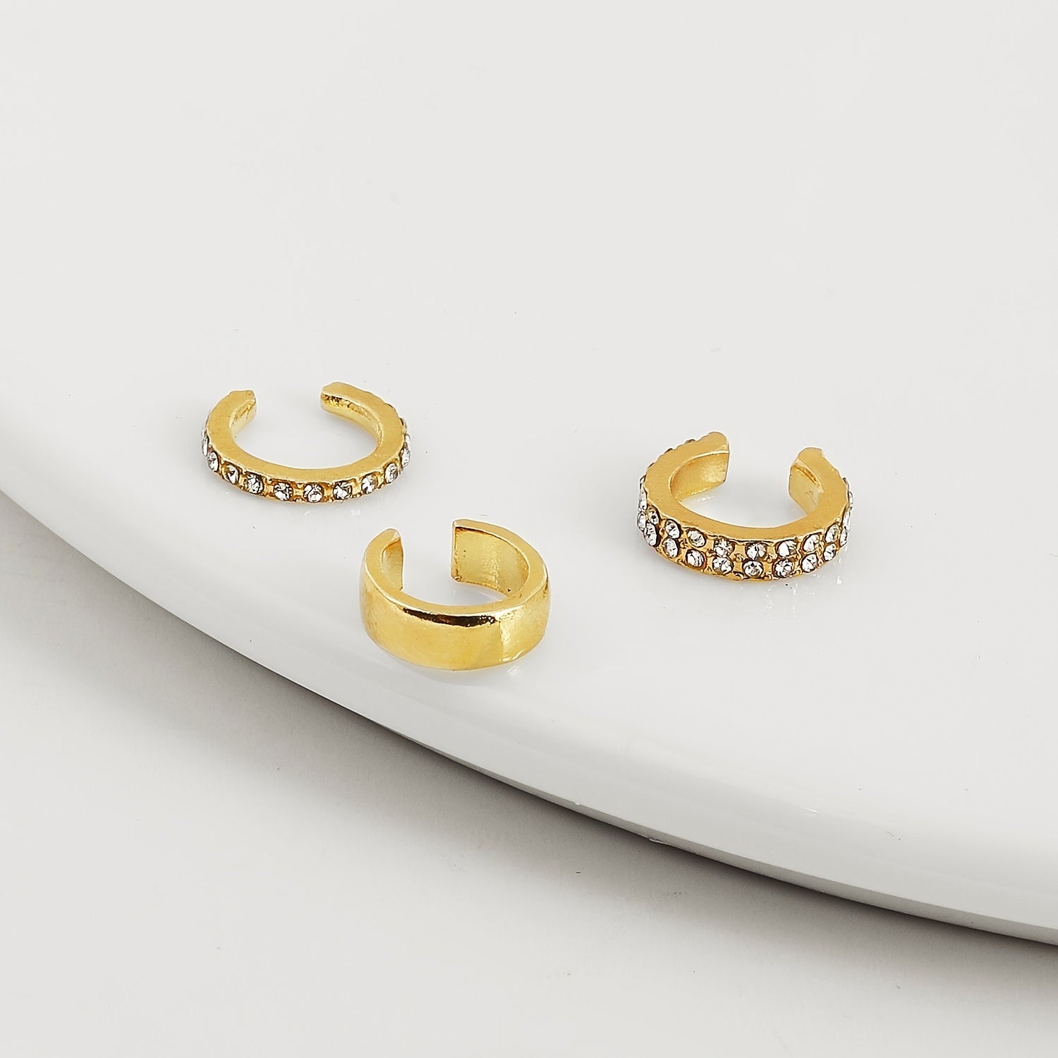 3pcs Rhinestone Ear Clips Set Golden Silver Cuff Earrings for Girls