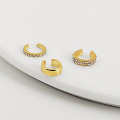 3pcs Rhinestone Ear Clips Set Golden Silver Cuff Earrings for Girls
