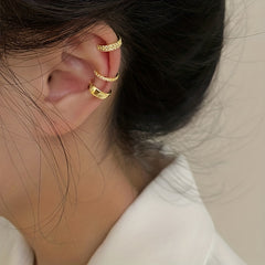 3pcs Rhinestone Ear Clips Set Golden Silver Cuff Earrings for Girls