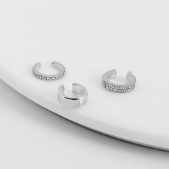 3pcs Rhinestone Ear Clips Set Golden Silver Cuff Earrings for Girls