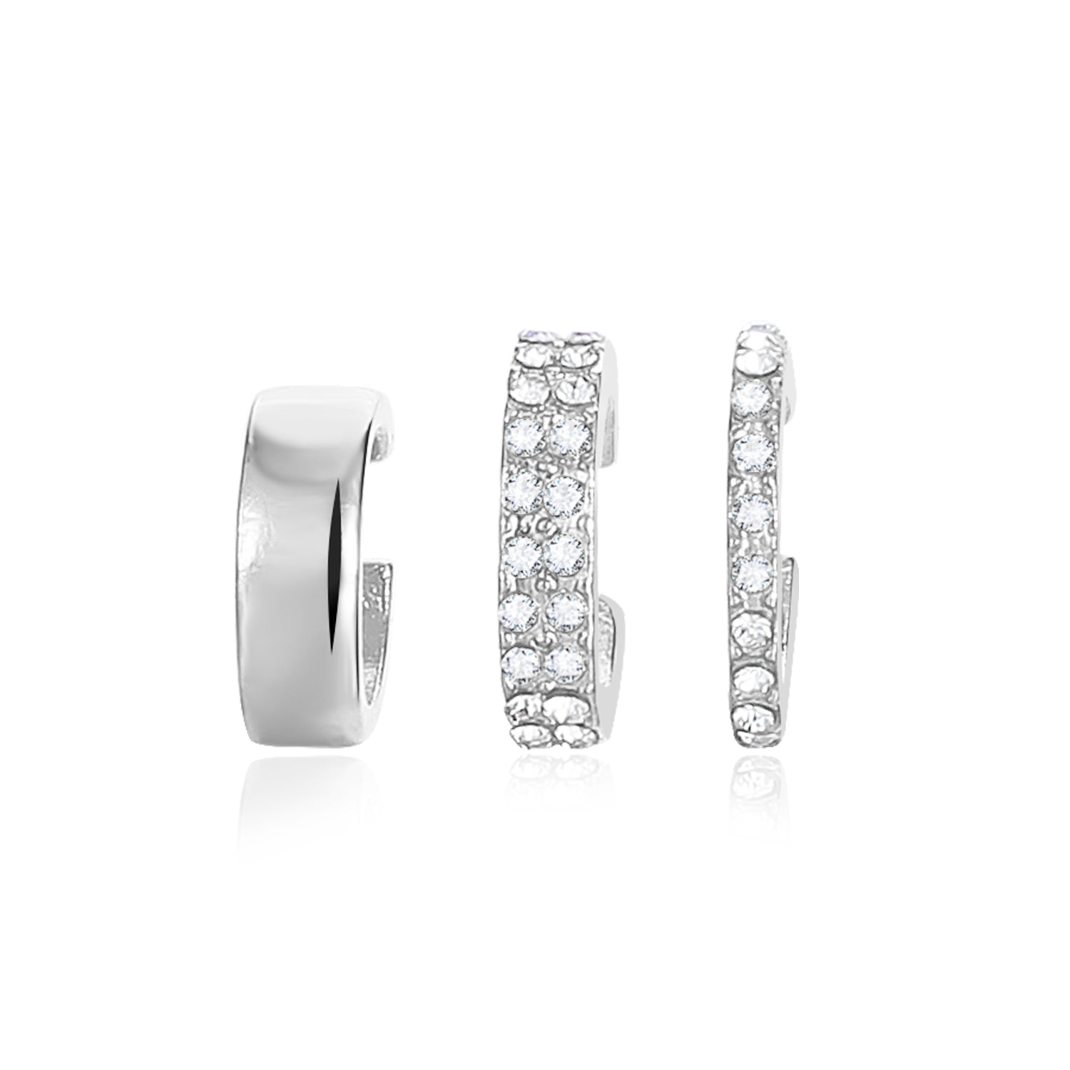 3pcs Rhinestone Ear Clips Set Golden Silver Cuff Earrings for Girls