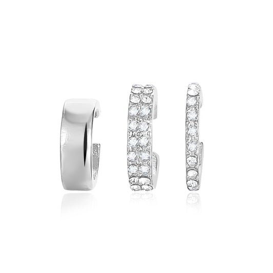 3pcs Rhinestone Ear Clips Set Golden Silver Cuff Earrings for Girls