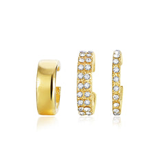 3pcs Rhinestone Ear Clips Set Golden Silver Cuff Earrings for Girls