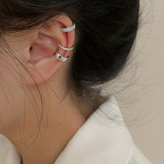 3pcs Rhinestone Ear Clips Set Golden Silver Cuff Earrings for Girls