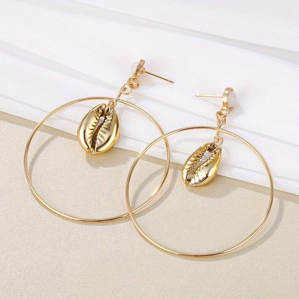 Ocean Style Earrings Set - Circle Shell Starfish Stud Dangle Earrings
