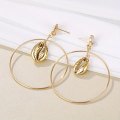 Ocean Style Earrings Set - Circle Shell Starfish Stud Dangle Earrings