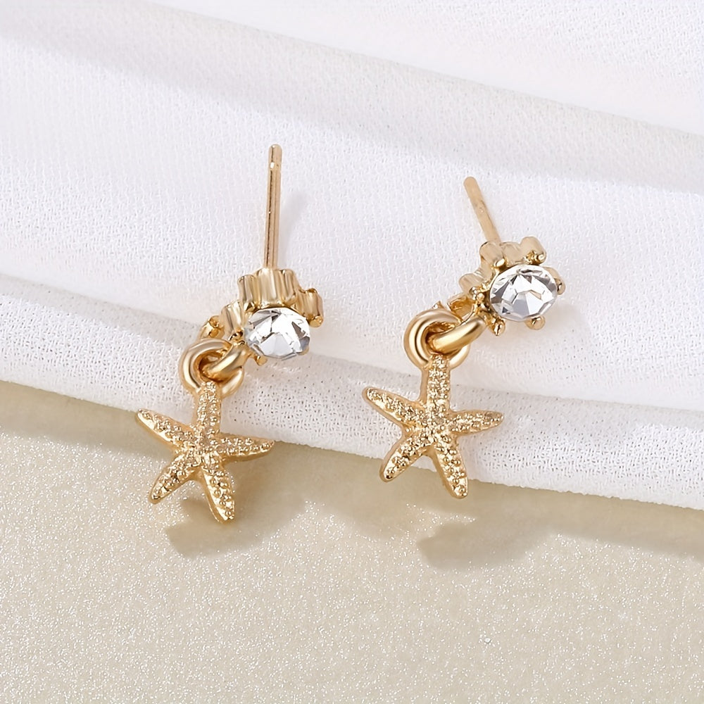 Ocean Style Earrings Set - Circle Shell Starfish Stud Dangle Earrings