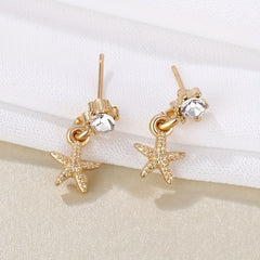 Ocean Style Earrings Set - Circle Shell Starfish Stud Dangle Earrings