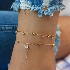 Butterfly Rhinestone Pendant Chain Anklet for Girls