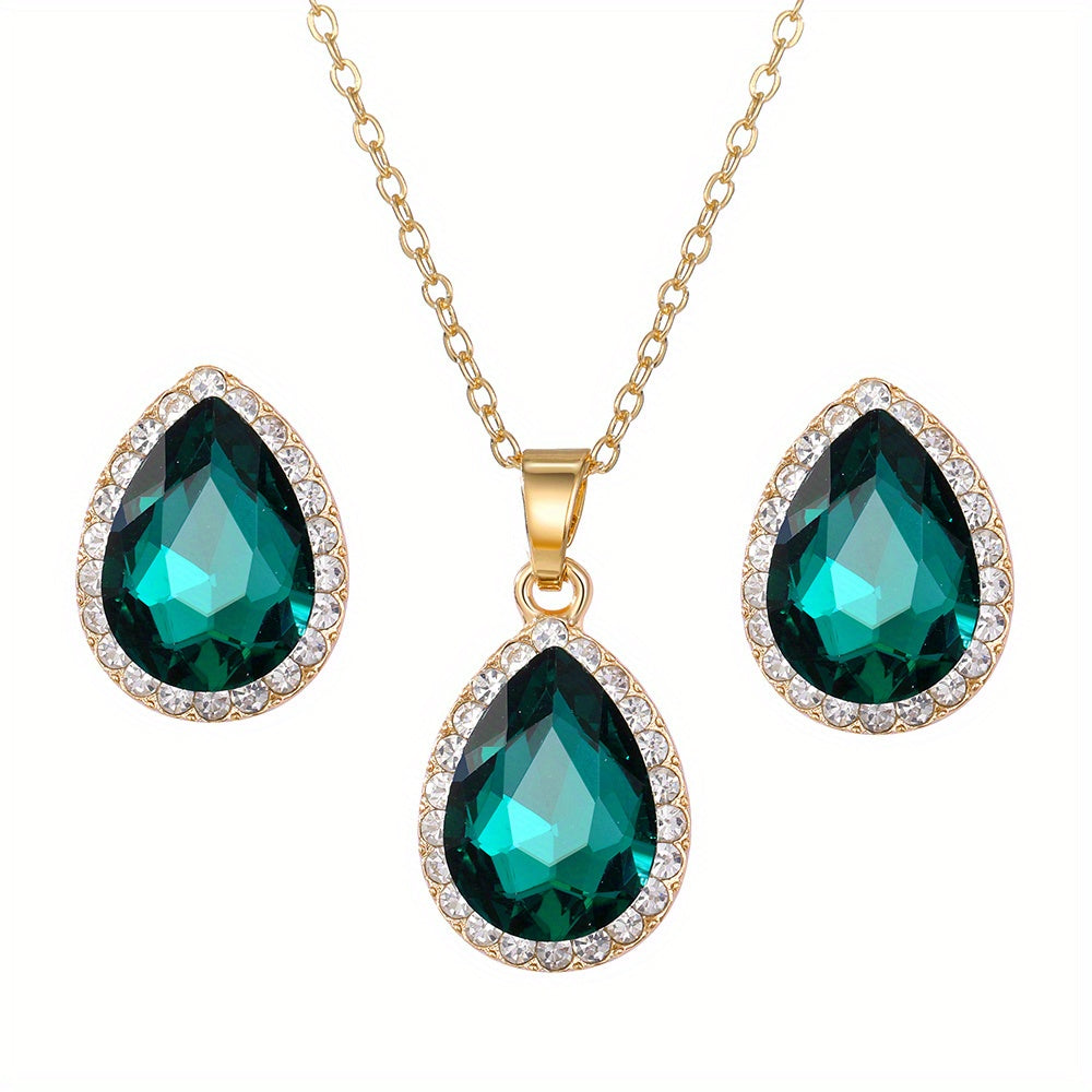 Vintage Teardrop Rhinestone Jewelry Set for Party & Prom