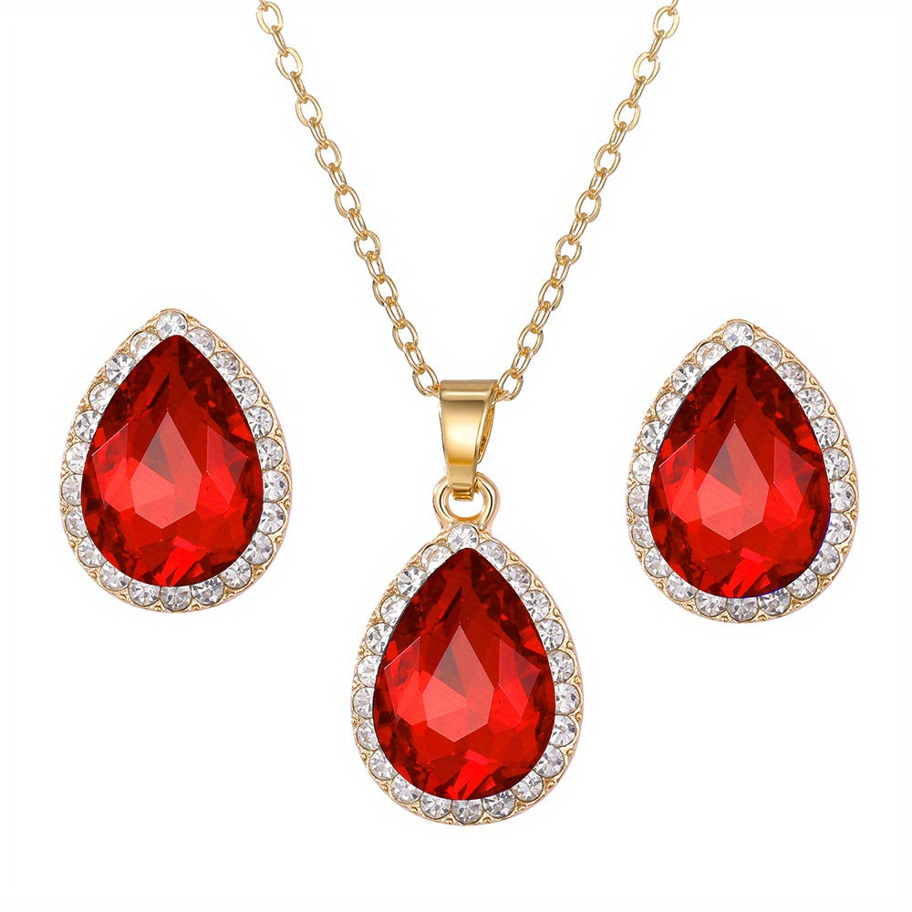 Vintage Teardrop Rhinestone Jewelry Set for Party & Prom