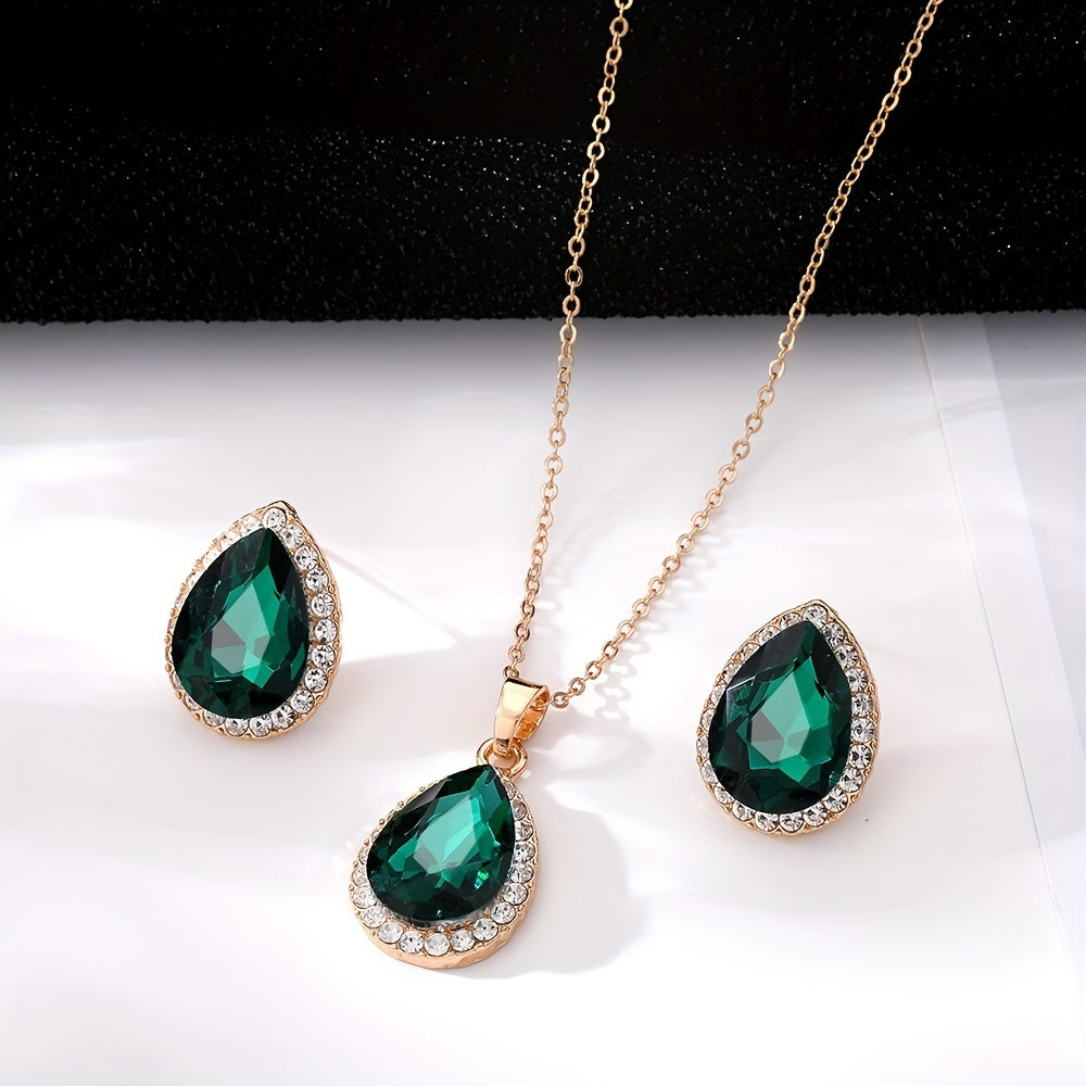Vintage Teardrop Rhinestone Jewelry Set for Party & Prom