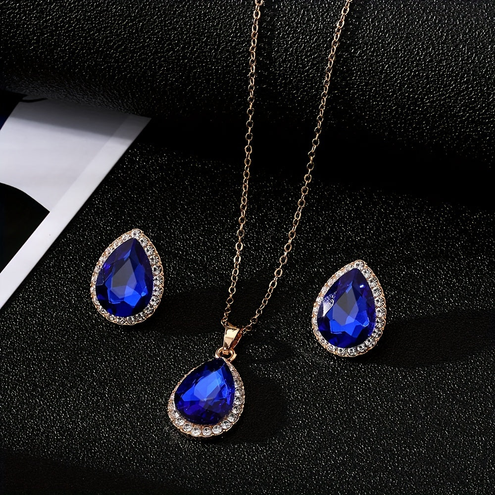 Vintage Teardrop Rhinestone Jewelry Set for Party & Prom
